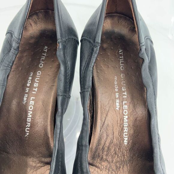 AGL Italy Women's Pump Size 39 9 Cap Toe Block Heel Chain Black Leather - Picture 12 of 14